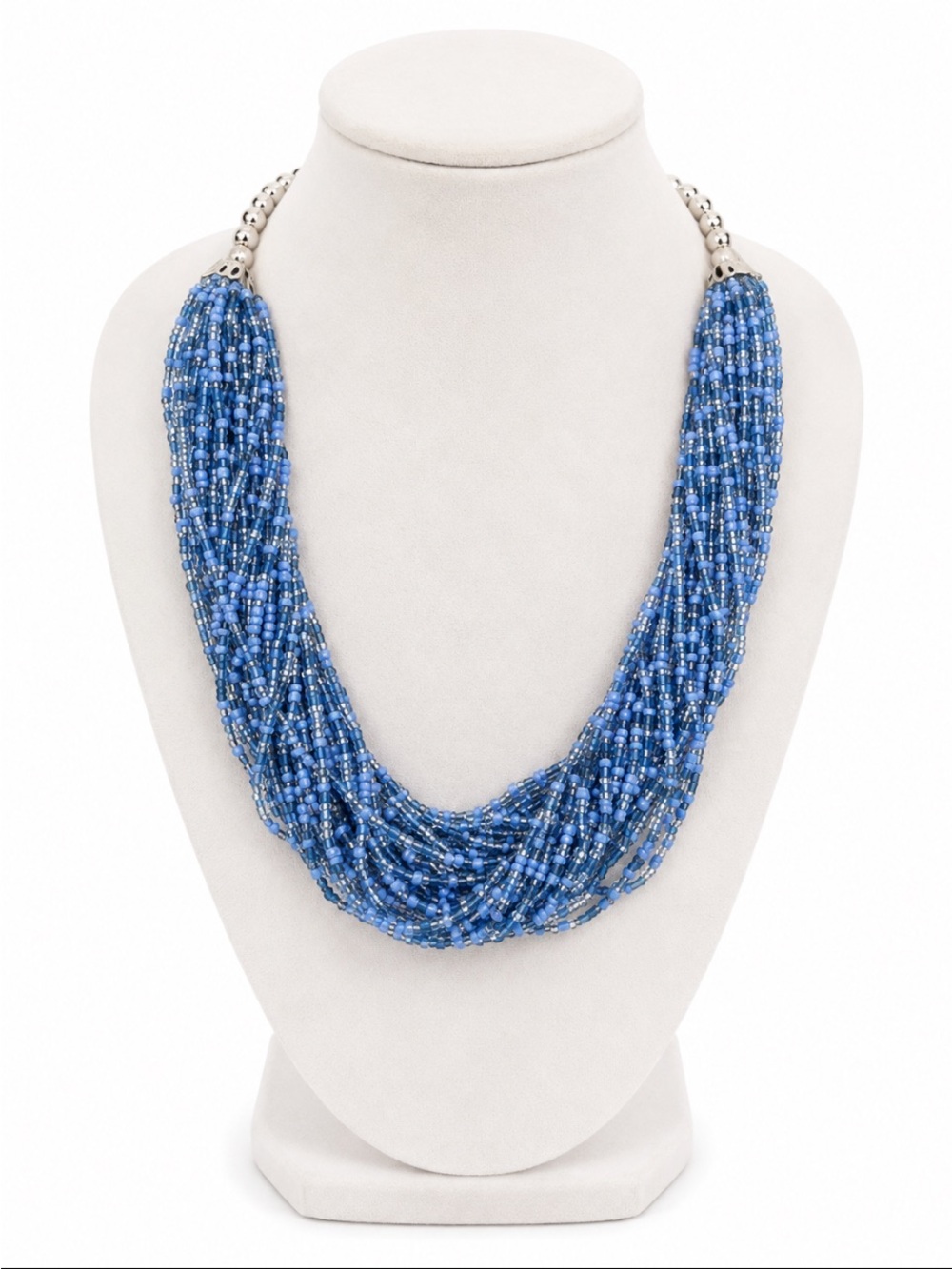 Blue Multi-Strand Seed Bead Statement Necklace
